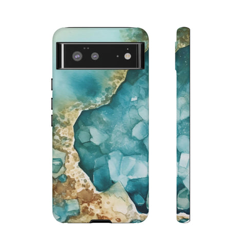 Aquamarine inspired Geode in Watercolor - Impact Resistant Phone Case Google Pixel 6 Matte
